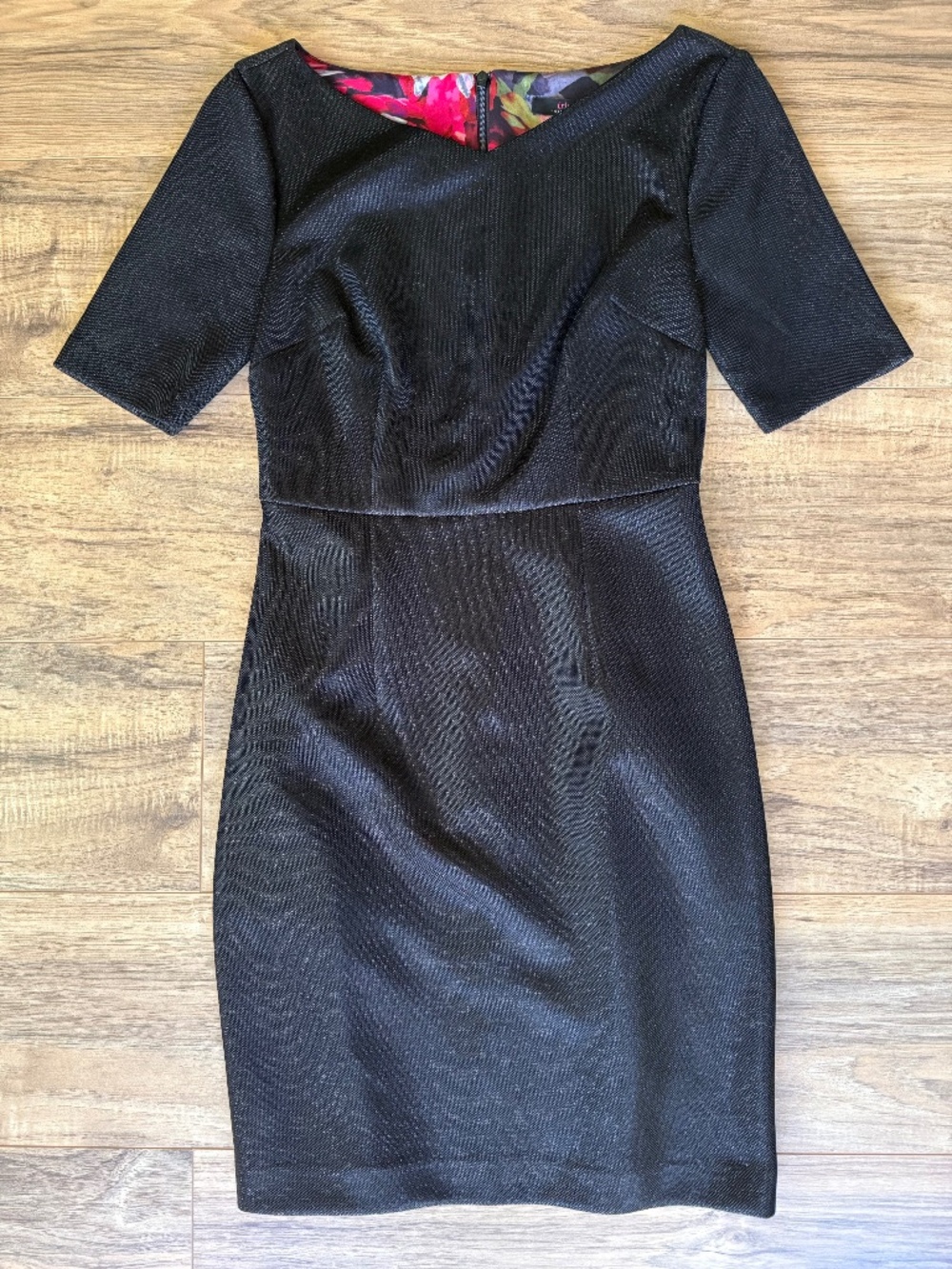 Trina Turk Tiki Black Sparkle V Neck Sheath Mini Dress